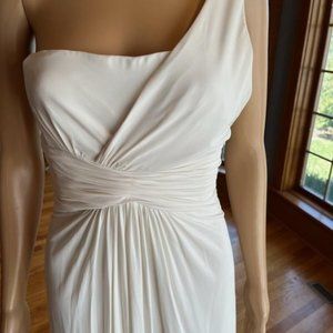 *BCBG Ivory 1Shoulder Empire Waist Floor Length Bridal Gown Wedding Dress Size 6